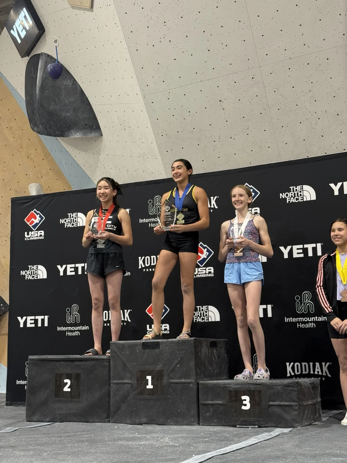 Athletes on a national competition podium